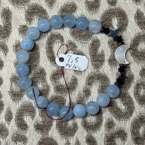 Aquamarine Natural Crystal Gemstone Stretch Moon 🌙 & Stars ⭐️ Bracelet